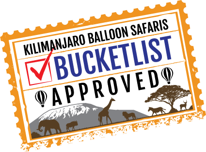 Image of a Kilimanjaro Balloon Safari Bucketlist stamp in blue and red with a left tilt