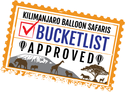 Image of a Kilimanjaro Balloon Safari Bucketlist stamp in blue and red with a right tilt