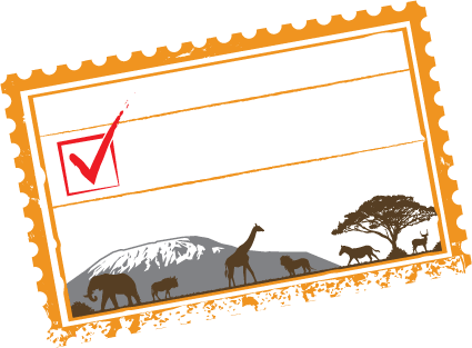 Image of a Kilimanjaro Balloon Safari Bucketlist stamp in white and red with a left tilt